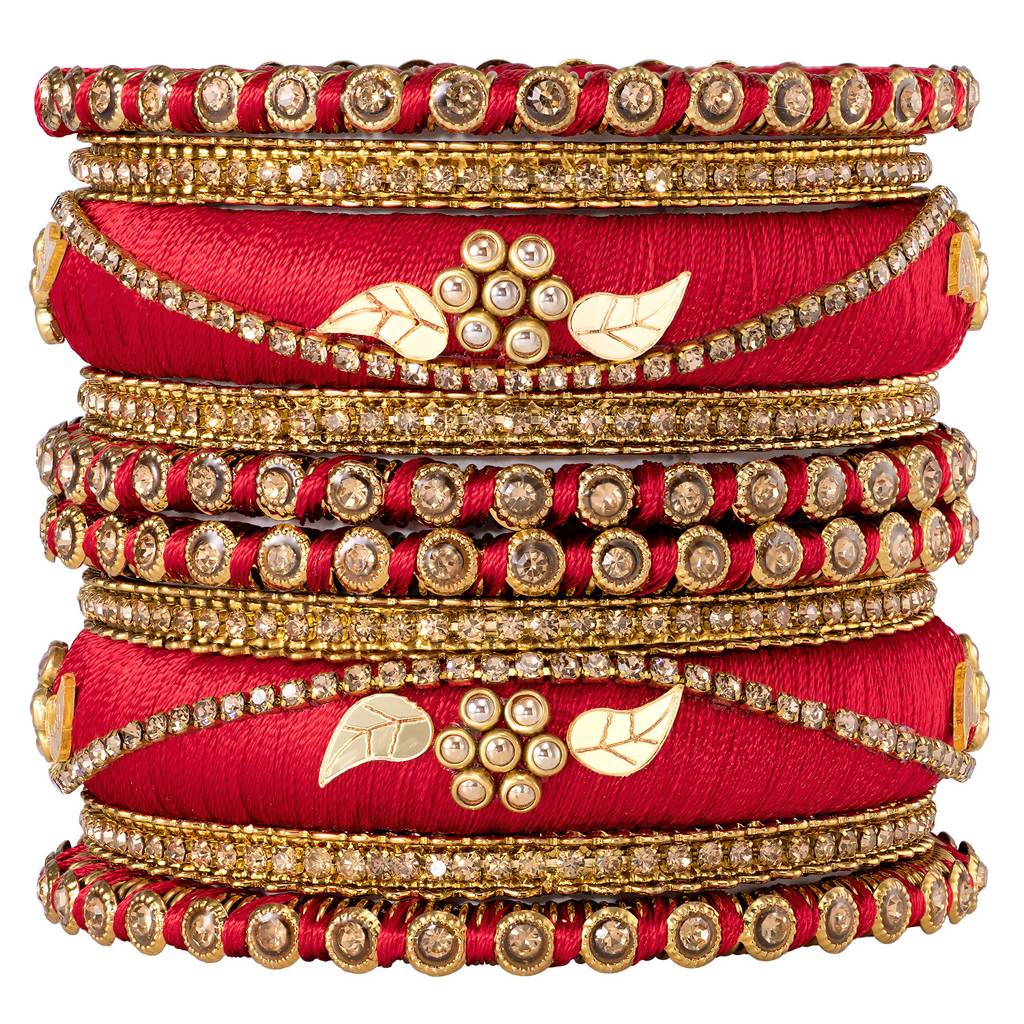 Thread & Stone Studded Chuda Bangle Set Ethnic Jewellery For Women Navratri Gift : PF51B85R