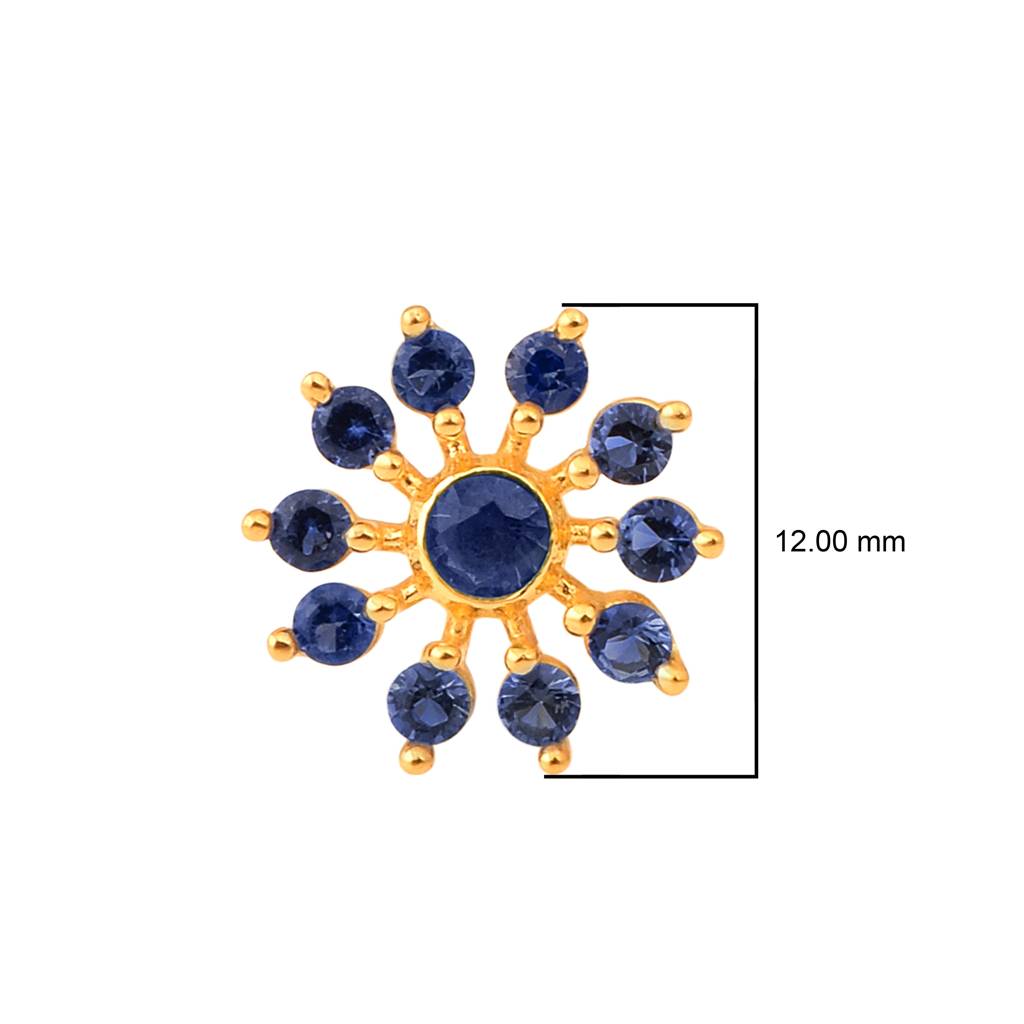 Green Cz & Blue Cz Sunburst Floral Nose Pin - Gold Plated Sterling Silver : NP-00030_925S_W_GZ