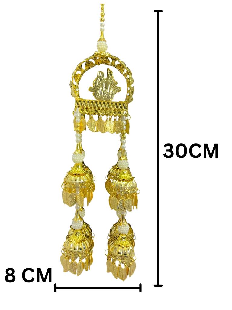 Golden Doli Shaped Bridal Kaleera With Pearl Beads & Leaf Charms | Designer Wedding Kaleere For Bride | 30 Cm Lo : 2512-250-et