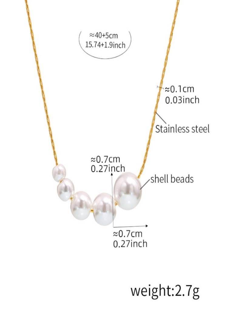 Shell Bead Chain Necklace For Women Anti-Tarnish Waterproof 18K Gold Plated : ALL1125P287