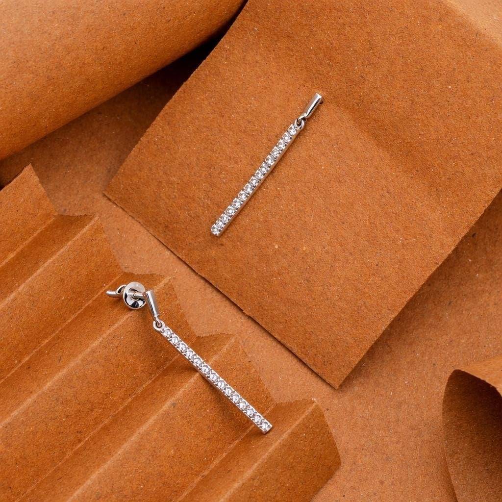 925 Silver Cz Bar Drop Earrings Minimal Dangle : SE_000924