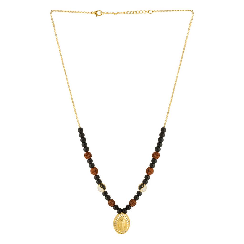 Rudraksha With Black Beaded Chain With Lord Buddha Pendant : 8907617365213
