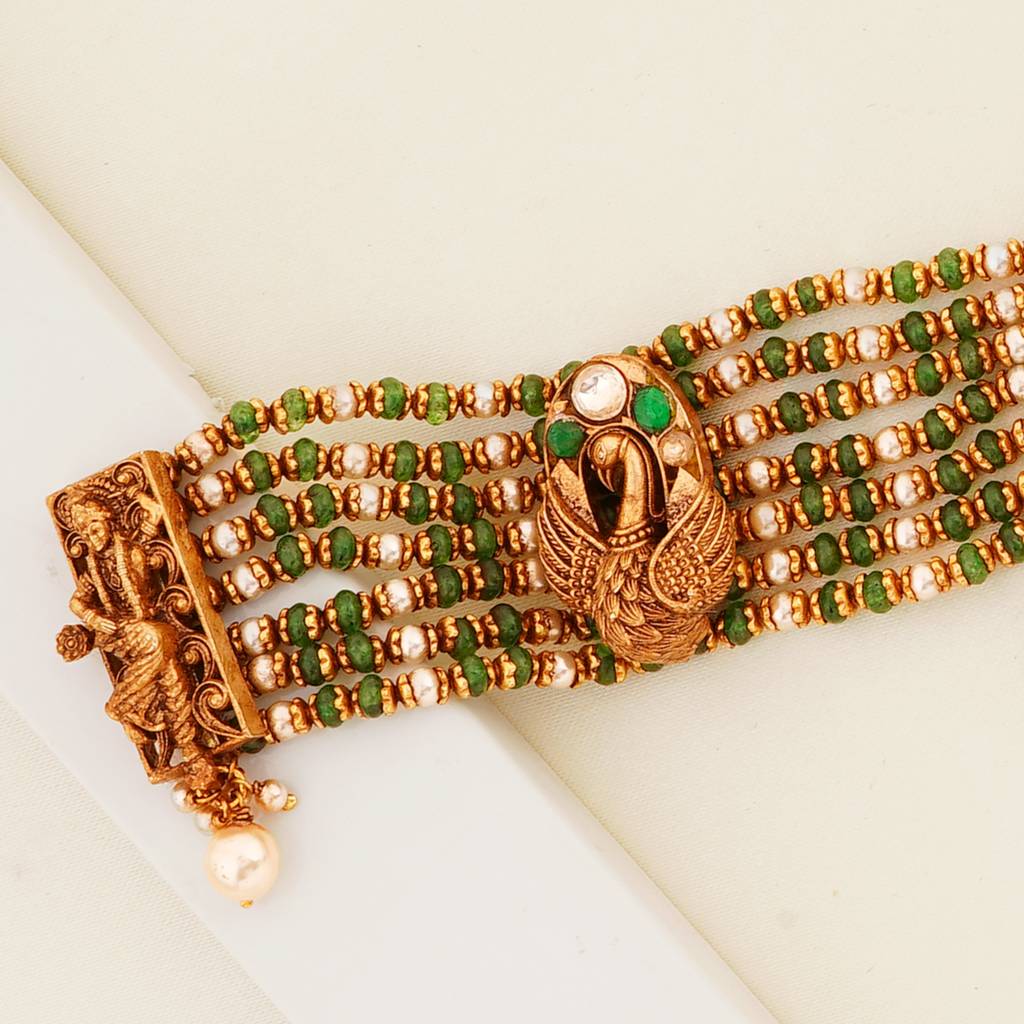 Gold Plated Antique Lakshmi & Annam Beads Choker For Women : SKN26M8711