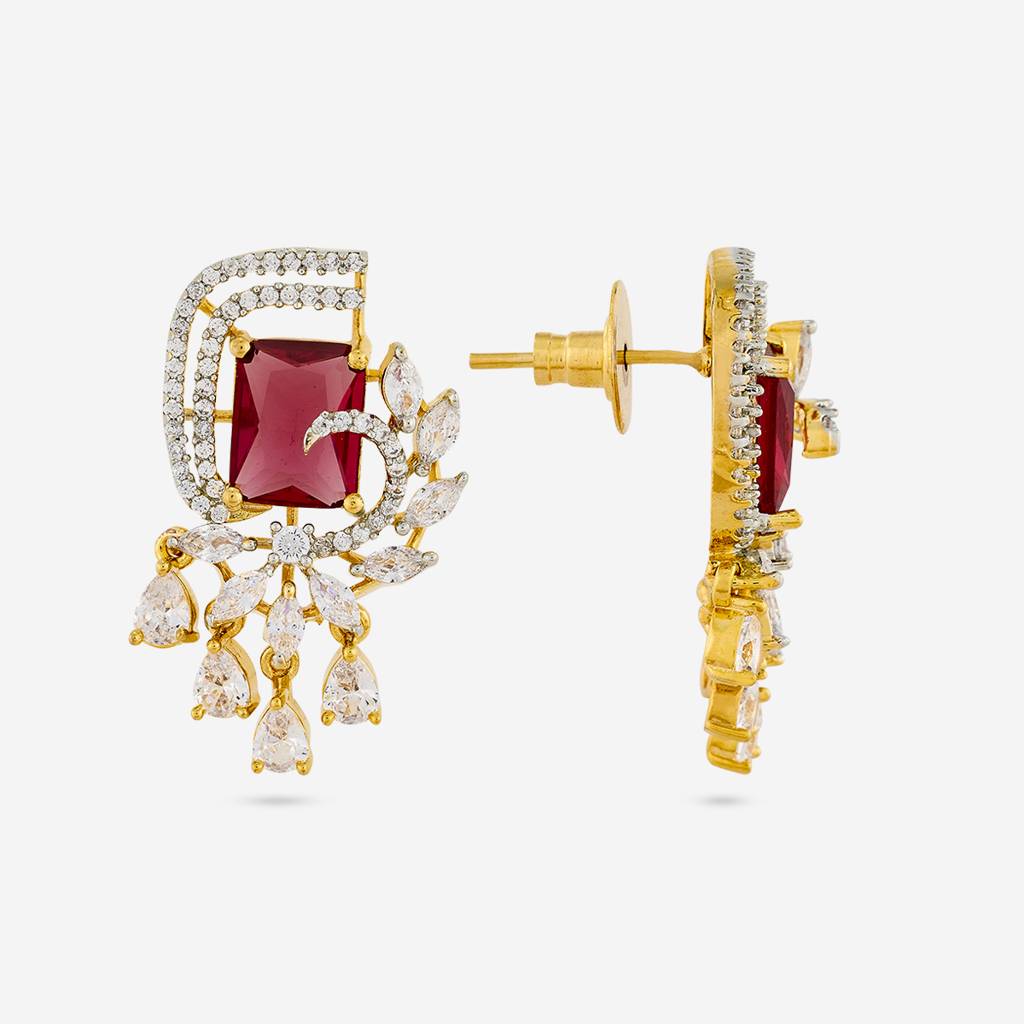 Rodium-Gold - Plated Party Wear Zircon Earring - 449060 : 449060