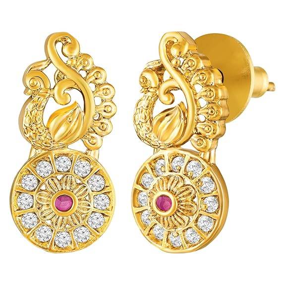 Ethnic Long Necklace Earrings For Women & Girls Gold Plated Cubic Zirconia Studded Festive Temple Jewellery Birthd : PF47N45RG