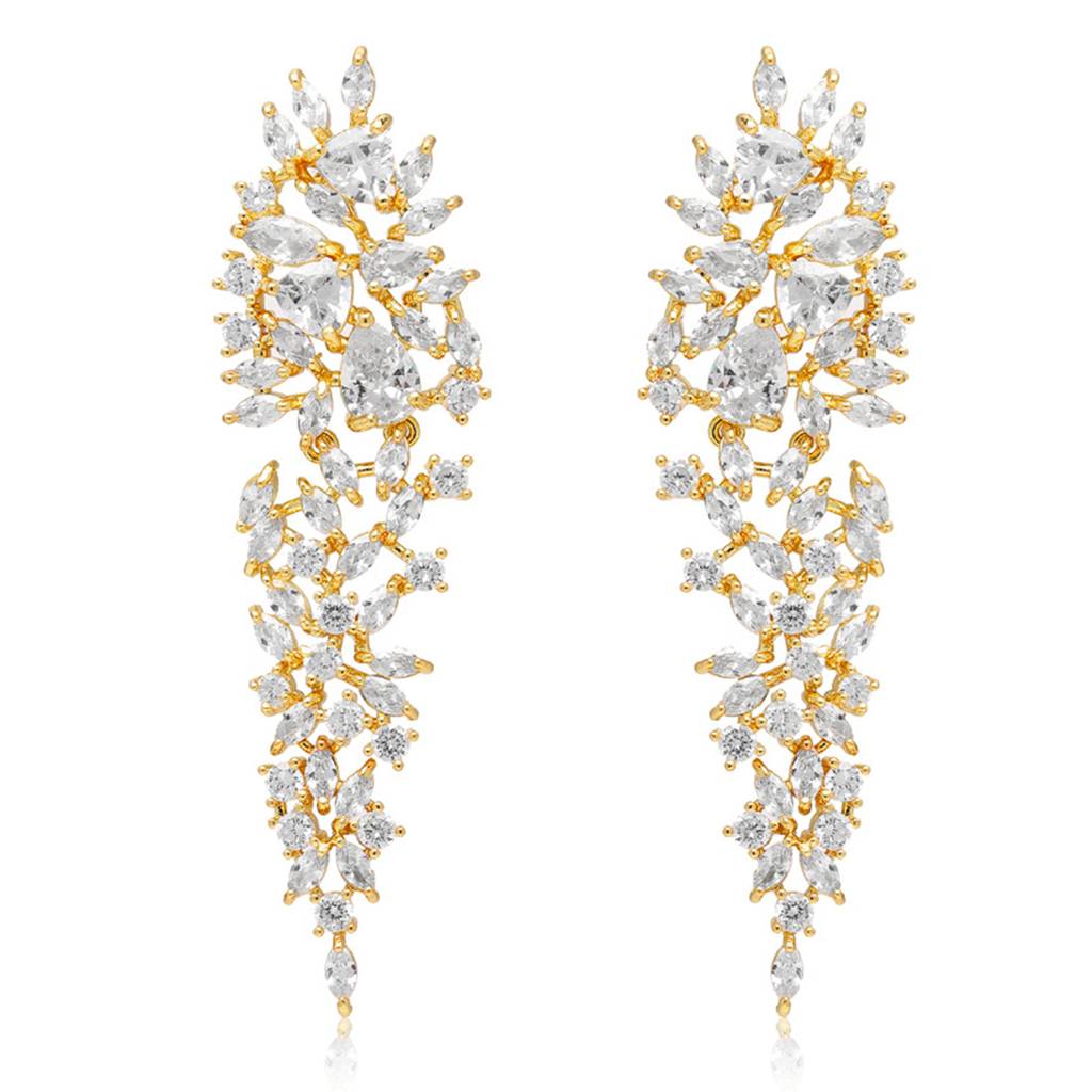 Peora Gold Plated Cubic Zirconia Studded Fancy Drop & Dangle Earrings Western Fashion Jewellery For Women & Girls : PX8E222G
