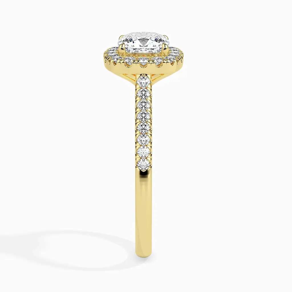 1 Carat Cushion Solitaire Ring With Halo In Diamond Band : 09kYellowZNR151F10