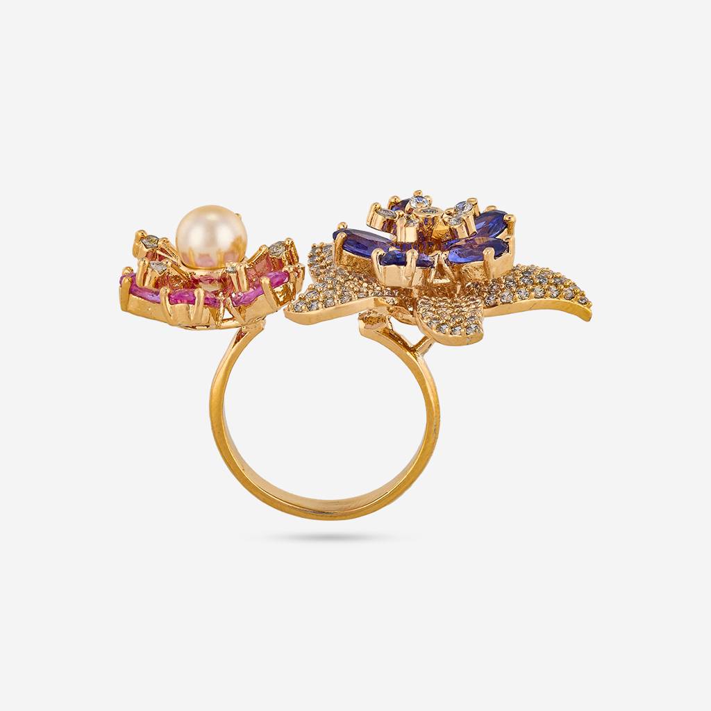 Gold - Plated Party Wear Zircon Finger Ring - 460778 : 460778