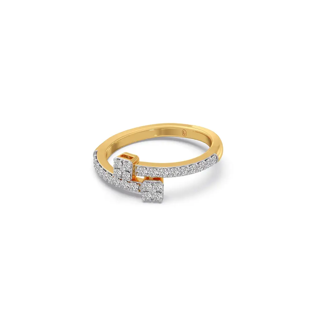Round Diamond Floral Cluster Bypass Ring : LJ-R00646-09YGLGD-10