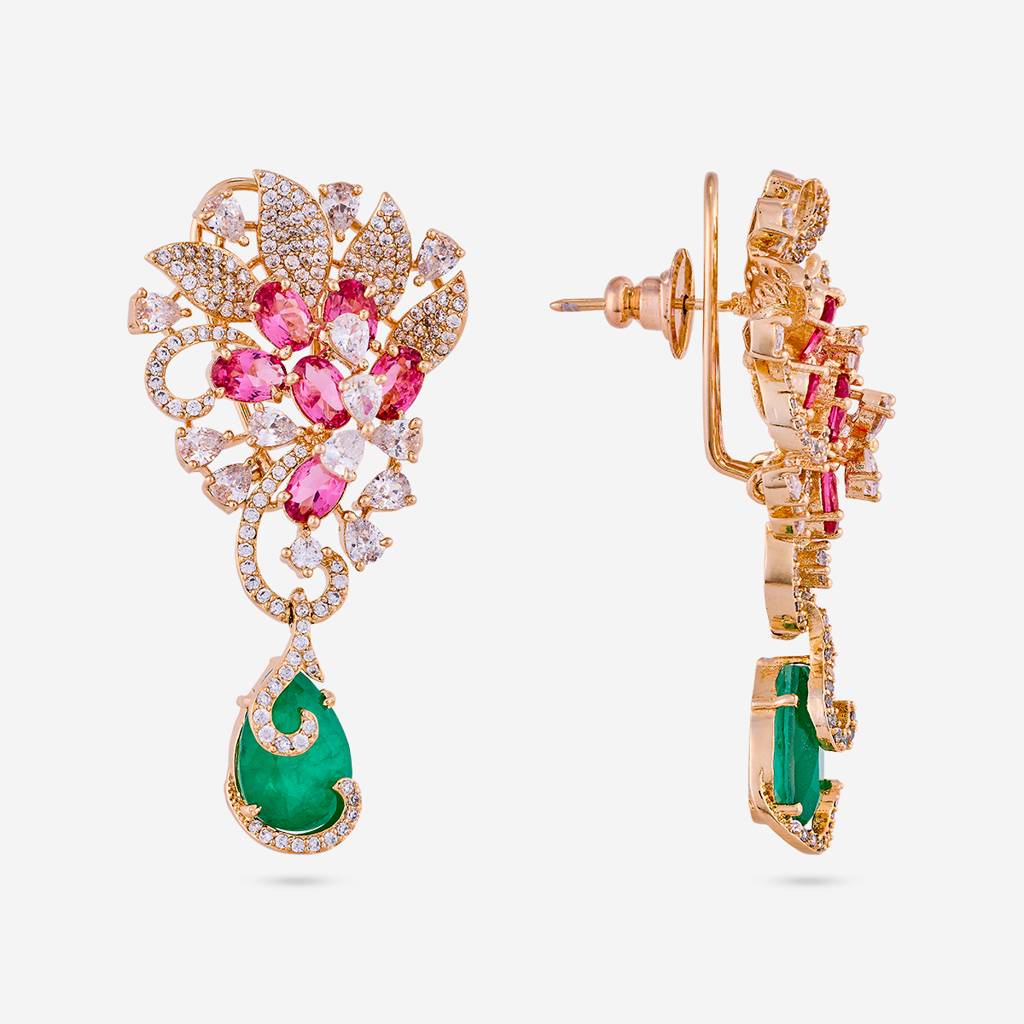 Ruby-Green Gold - Plated Party Wear Zircon Earring - 460757 : 460757