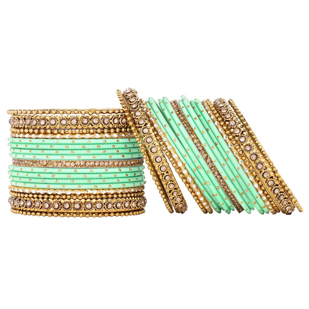 Studded Green Silk Thread Bangles Set Ethnic Jewellery For Women : PF51B84MNT
