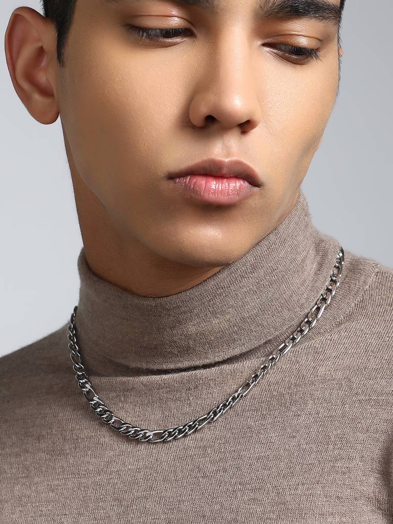 Men'S The Flatten-Link Chain Necklace - Metallic Silver : FANC1207