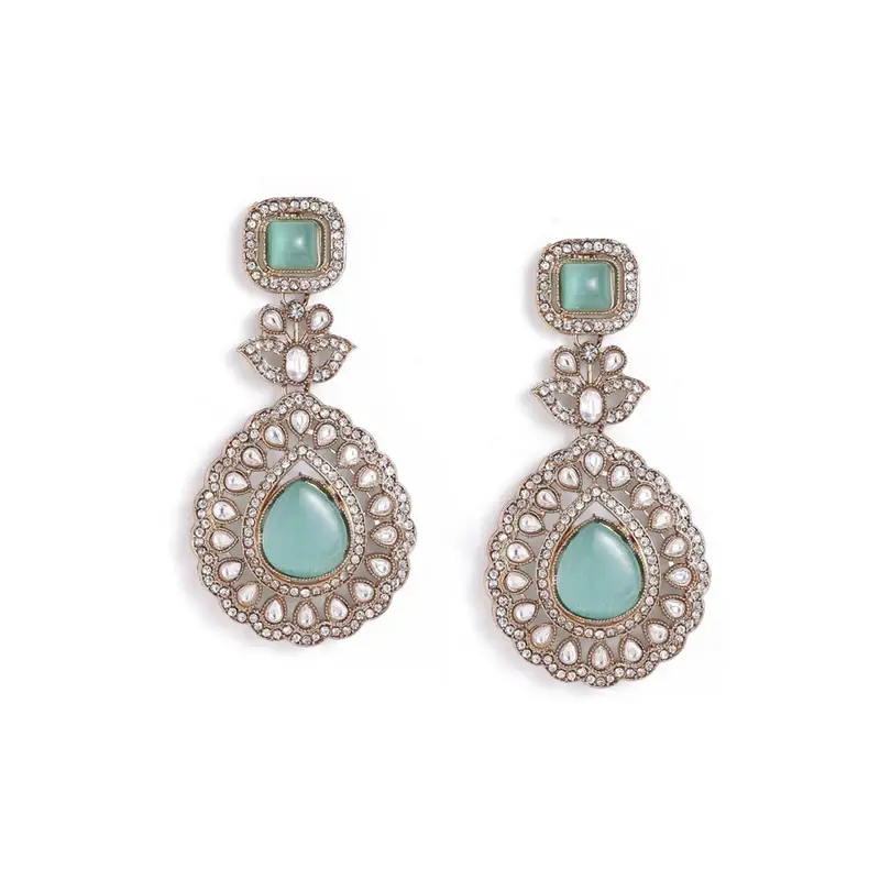 Aanantya Mint Green Layered Necklace Set With Maang Tikka : OSJJ-025-IG-NKERTK
