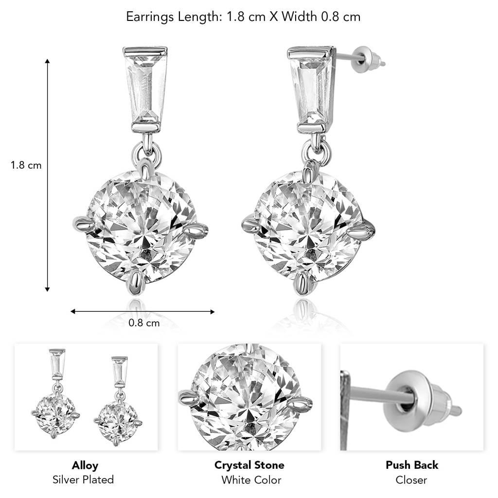 Silver Plated Baguette & Crystal Studded Drop Earring Stylish Fashion Jewellery Gift For Women & Girls : PX9E3031W