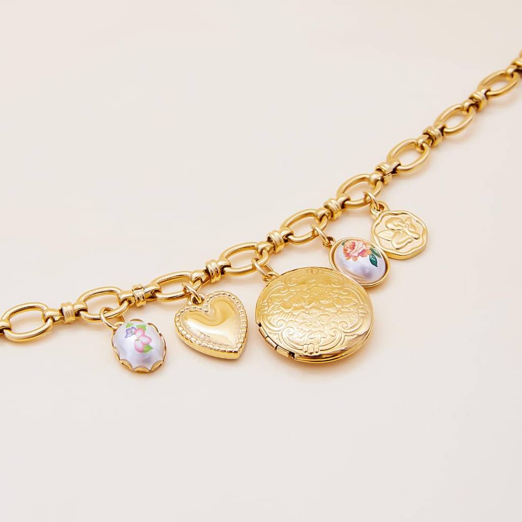 Golden Stainless Steel Premium & Elegant Charm Bracelet For Women – Adjustable Link Chain Bracelet With Floral & He : B0304043