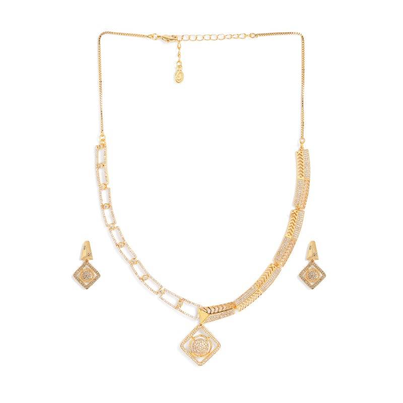 Glam Cz Necklace Set|Square Halo Shape|Celebration Wear : AD-895-IGWENKER