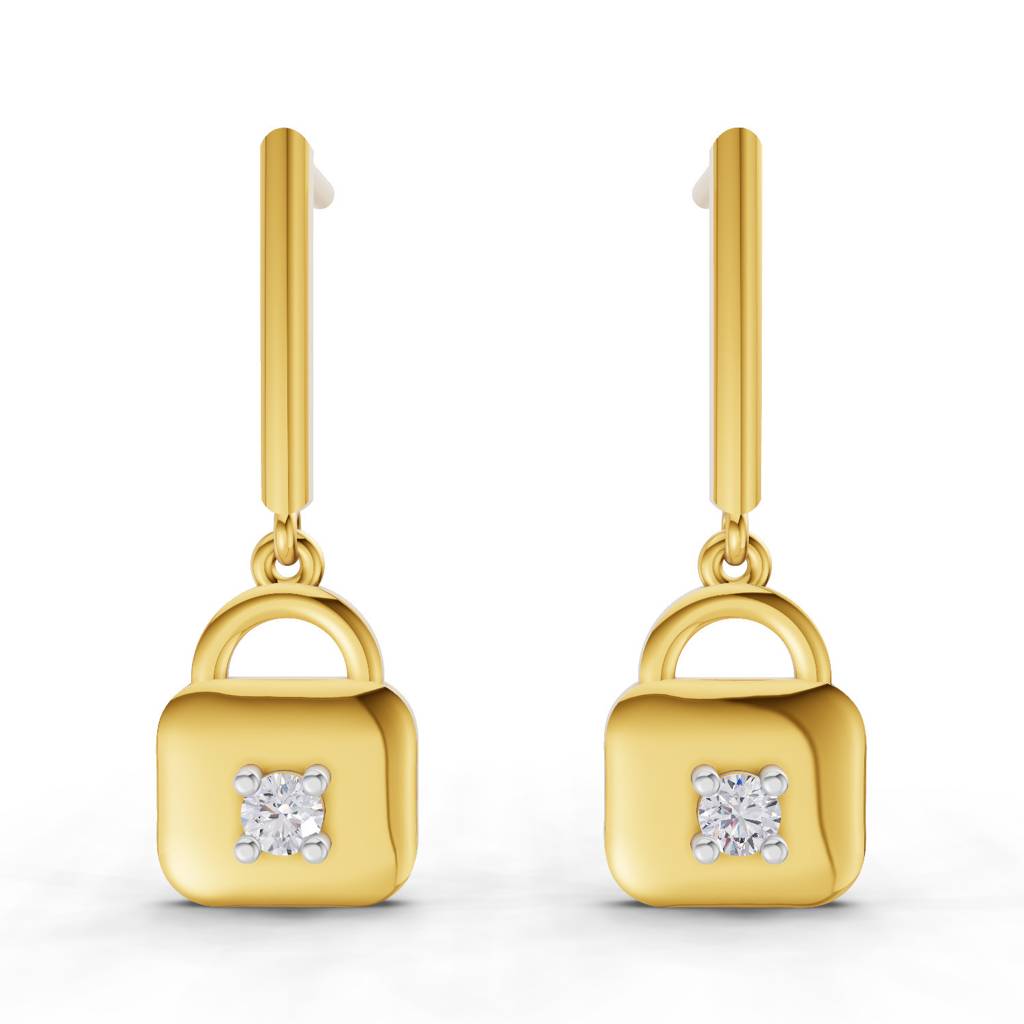 Lab Grown Diamond 0.08Ct Round 925 Sterling Silver Gold Plated Earrings : SQT19720-EG-925S-008CT