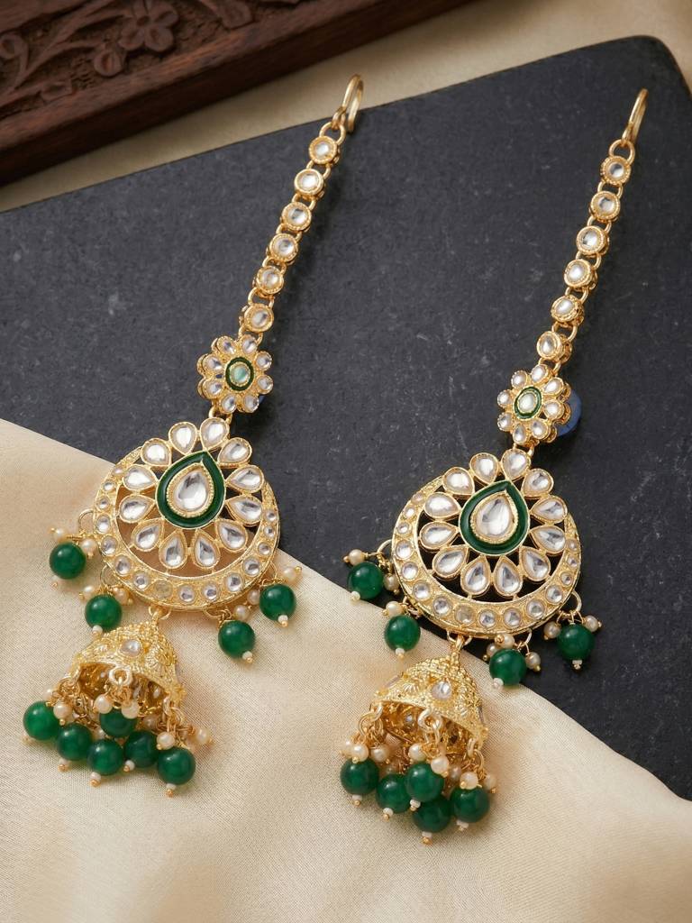 Bridal Kundan Jewellery Set With Hathphool & Nath : 2541-IZK-554-G