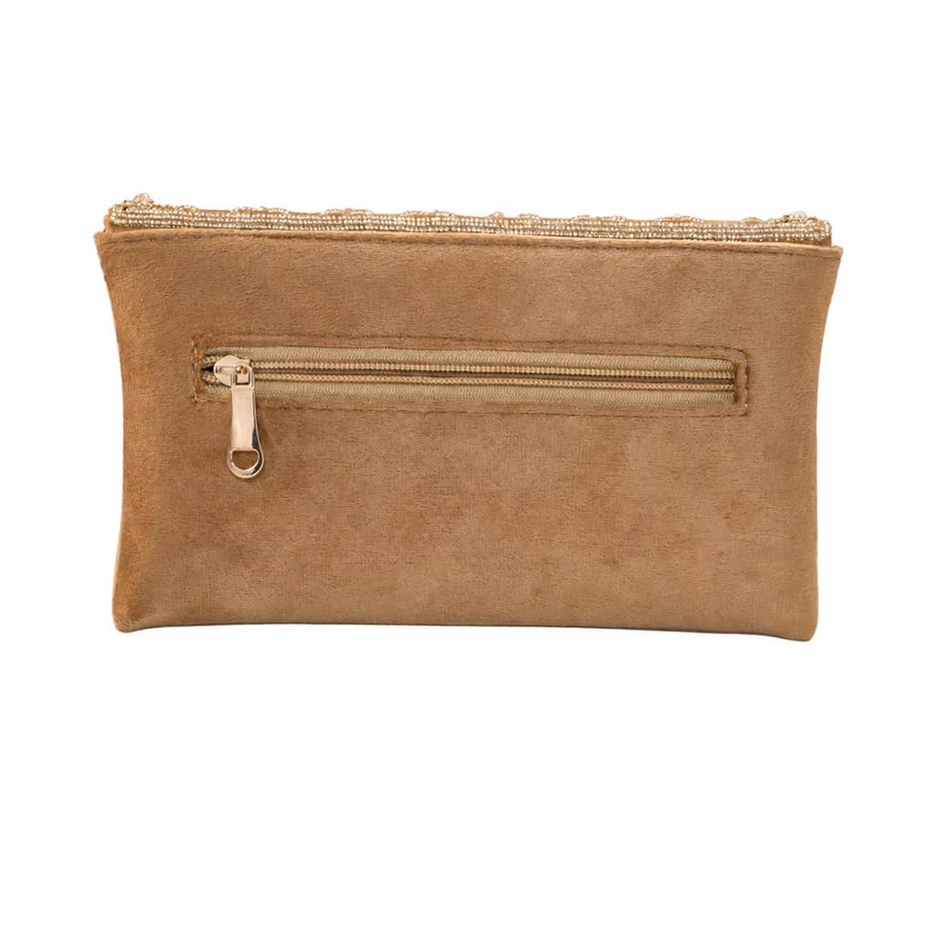 Quilted Pearl Embellished Clutch Bag For Women | Gold Beaded Strap | Wedding Festive Evening Purse : C189BR