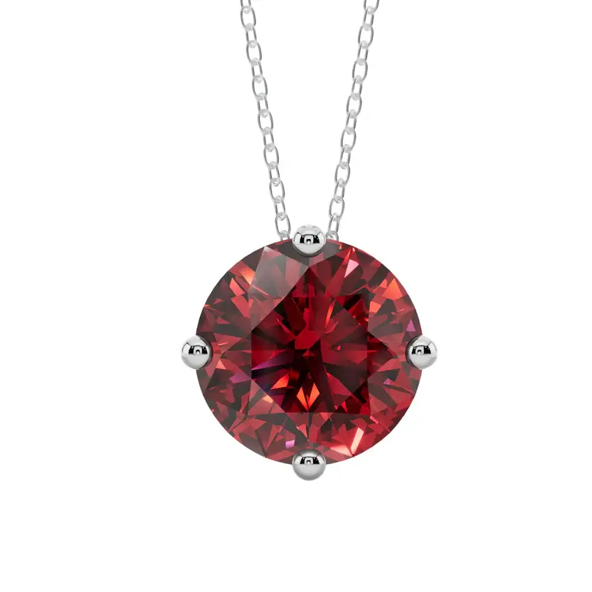 Red Round Solitaire Semi Silver Pendant Necklace : ROND-RED-10-SM-W-C
