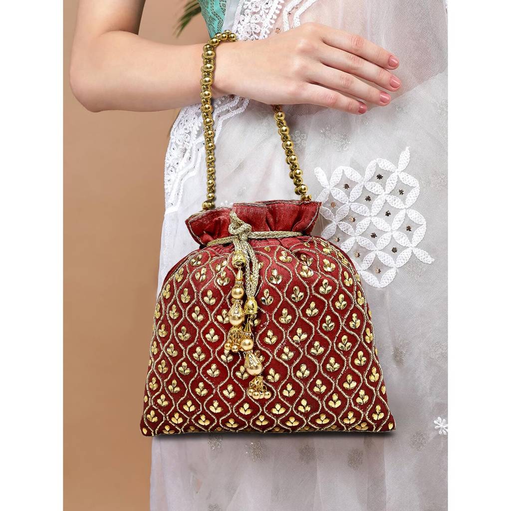 Potli Purses For Women Handmade Evening Handbag Stylish Bridal Fashion Wristlet Bag For Girls (P27B) : P27M