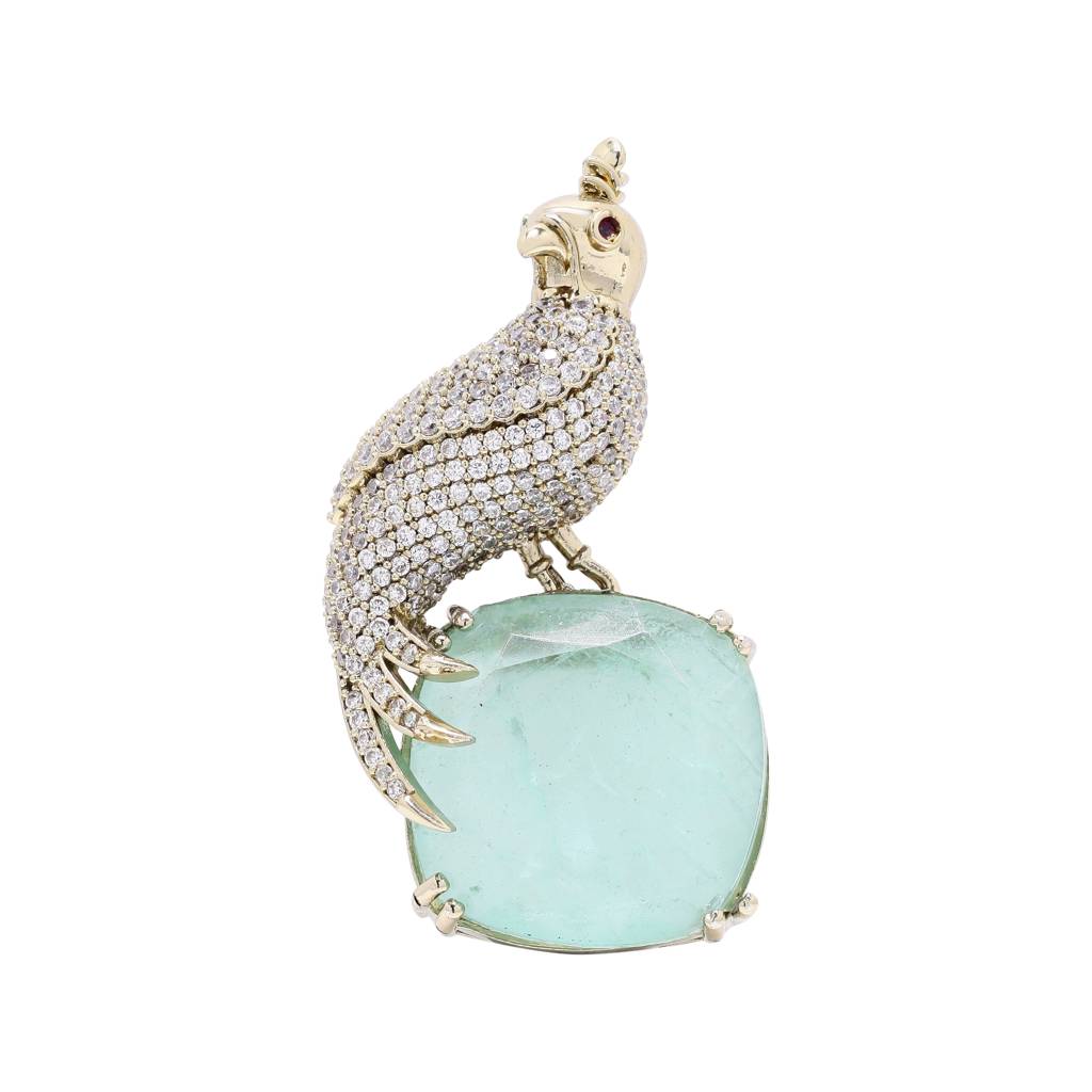 Antique Gold Finish Diamond Royal Bird Unisex Brooch : 900002