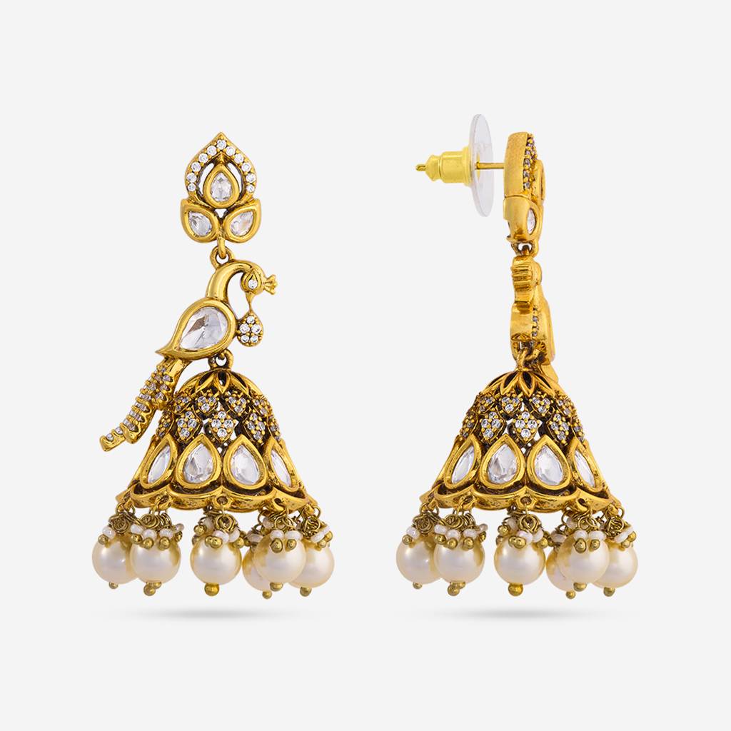 White Victorian - Plated Bridesmaid Kundan Earring - 463839 : 463839