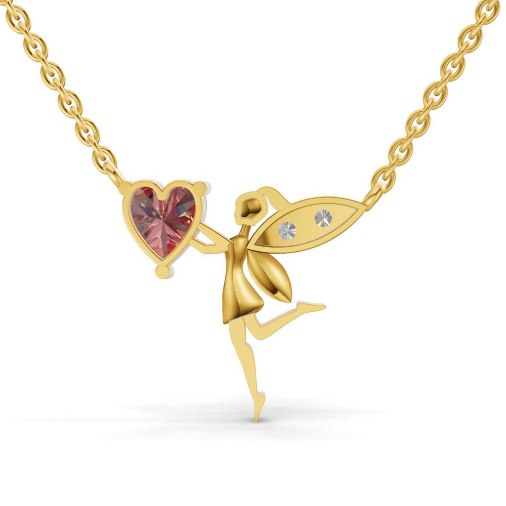 Lab Grown Diamond 0.04Ct Round 925 Sterling Silver Gold Plated Angel Necklace : SQN19729-NK-925S-004CT