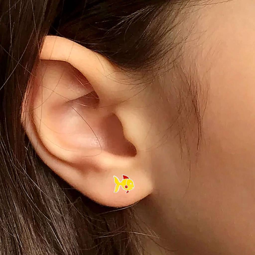 Yellow Fishy Charm 925 Sterling Silver Stud Earrings For Kids : NERWW01400236