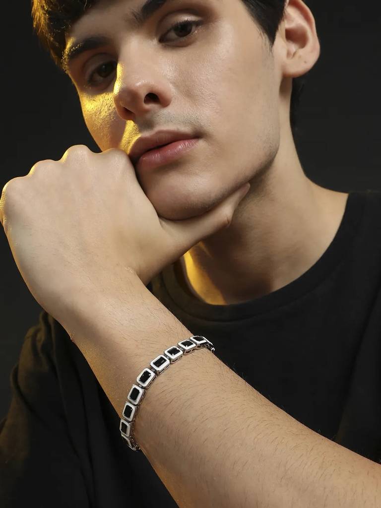 Men'S Contrast Enamel Tennis Bracelet - Black & White : FABR1100