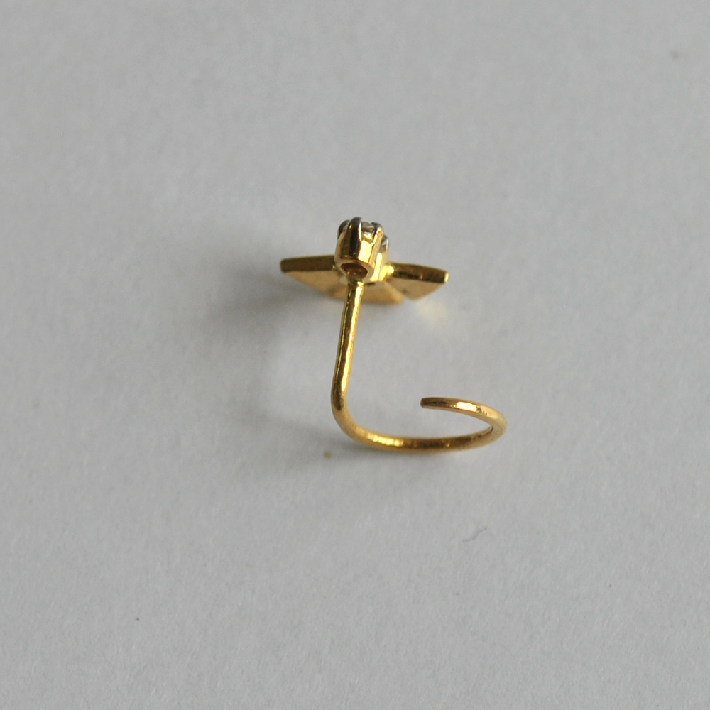 Natural Diamond Warli Nose Pin In 14K Gold C Wire : NP008-14Y-C-S