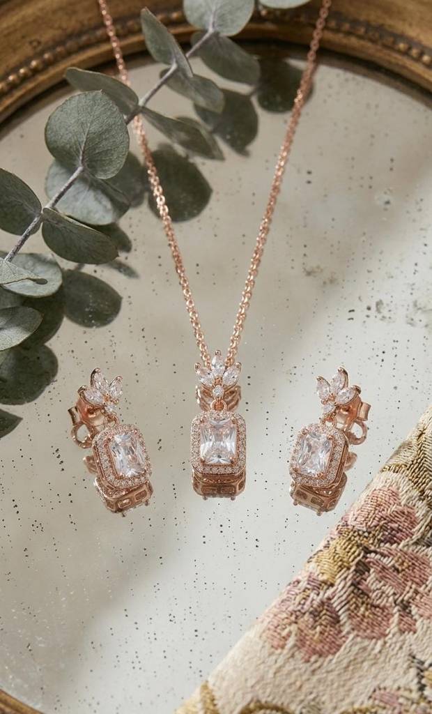 SAMIKA 925 Sterling Silver Rose Gold-Plated Crystal Drop Jewellery