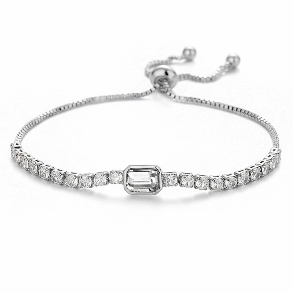 White Stylish Adjustable Bracelet For Women & Girls | Silver Plated | Crystals Studded | Festive Stylish Design Jewe : PX9B31W