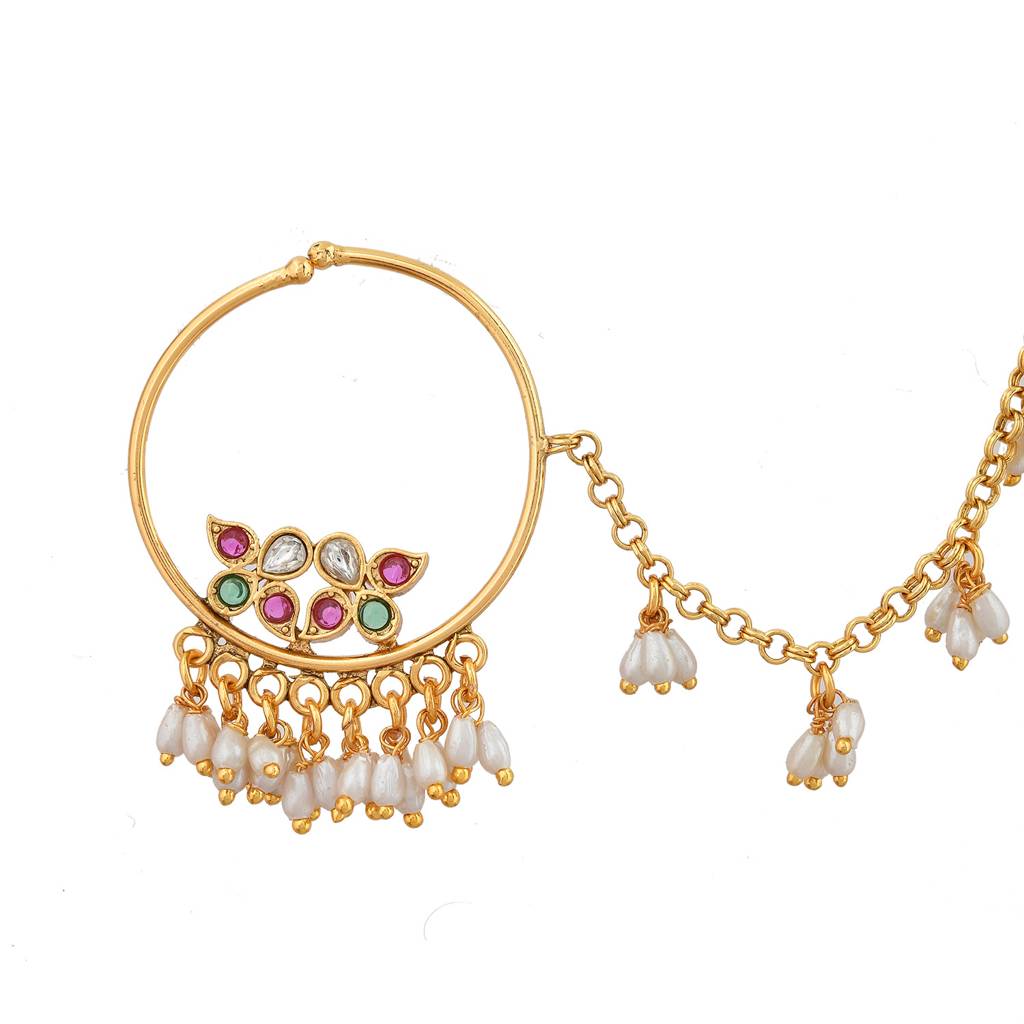 Gold Essentials Aishwarya Pearl Nose Ring : 8905124539769