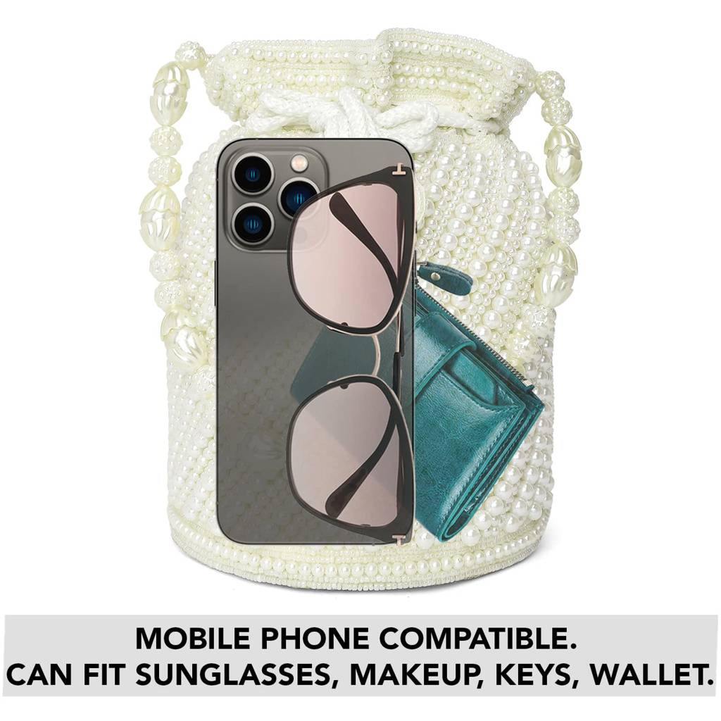 White Potli Bag For Women Handmade Evening Wristlet Handbags Stylish Bridal Purse Fashion Bag Gift For Girls (P116W) : P116W