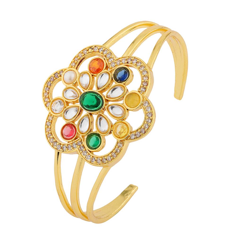 Navratna Blooming Gems Cuff Bangle : 8905124570823