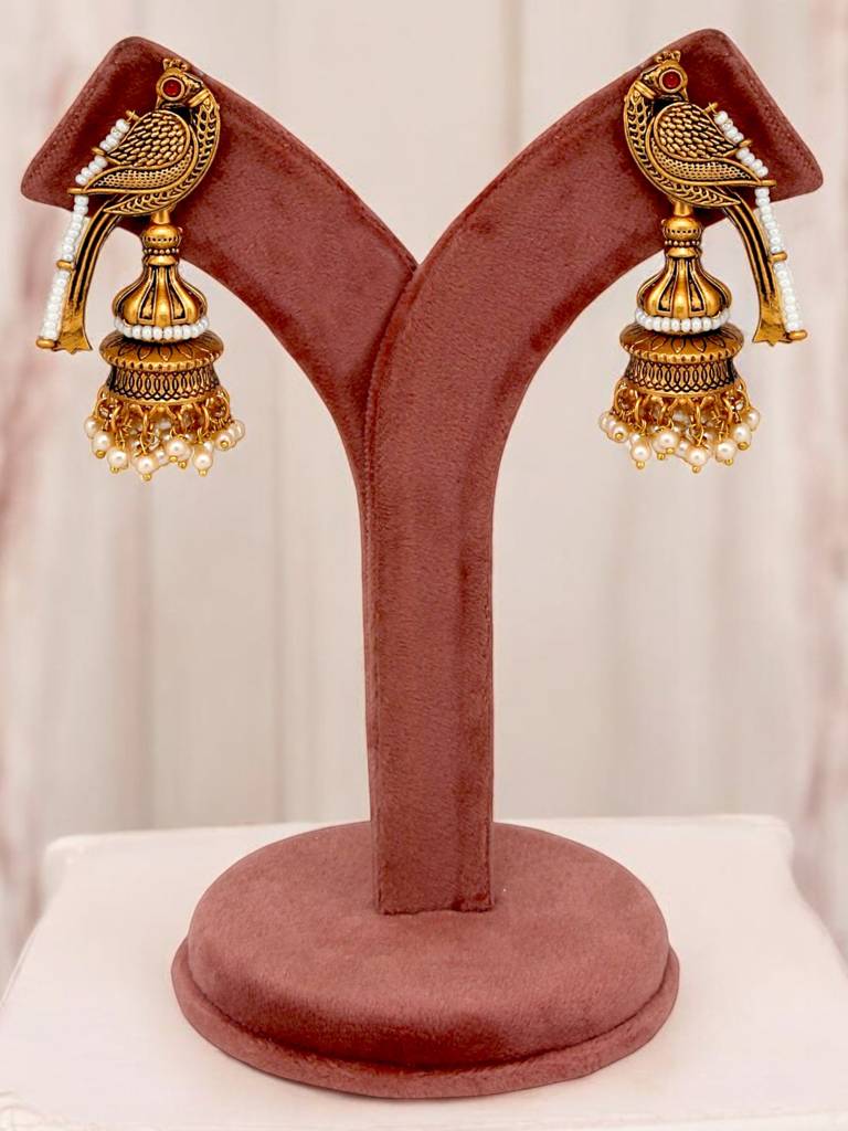 Celebrity-Inspired Oxidised Gold Jhumki For Girls & Women | Black Metal Jhumkee Set : 377-KEO-13740-W