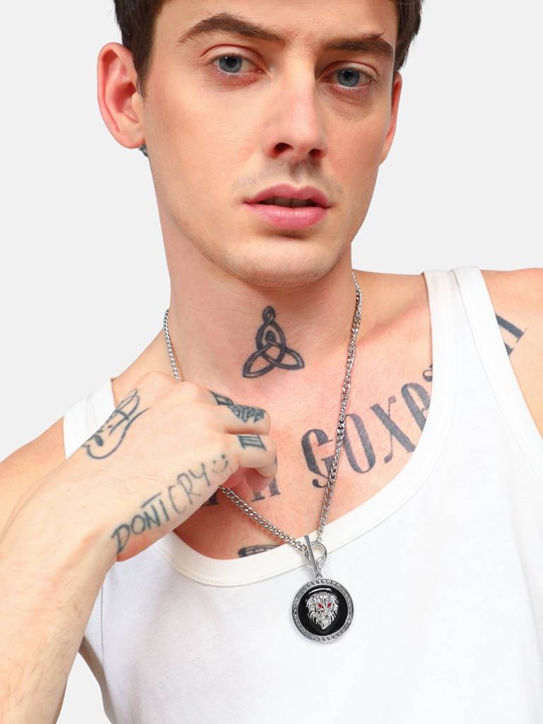 Men'S Lion Pendant Necklace - Silver : FAPD1094