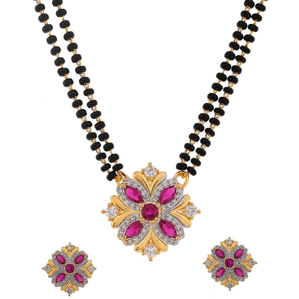 Sparkling Essentials Pink And White Cz Mangalsutra Box Set : 8905124471939