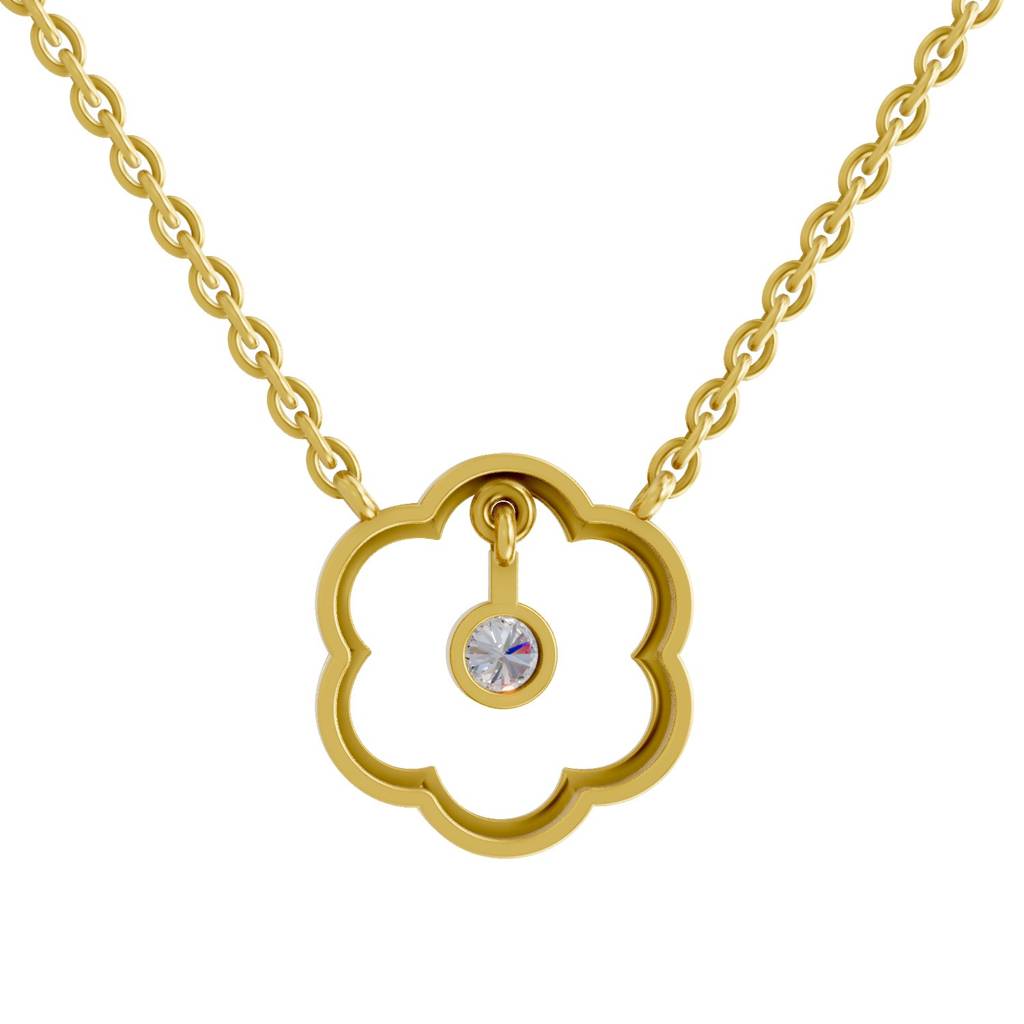 Lab Grown Diamond 0.11Ct 925 Sterling Silver Gold Plated Flora Shine Necklace : SQN19703-NK-925S-011CT