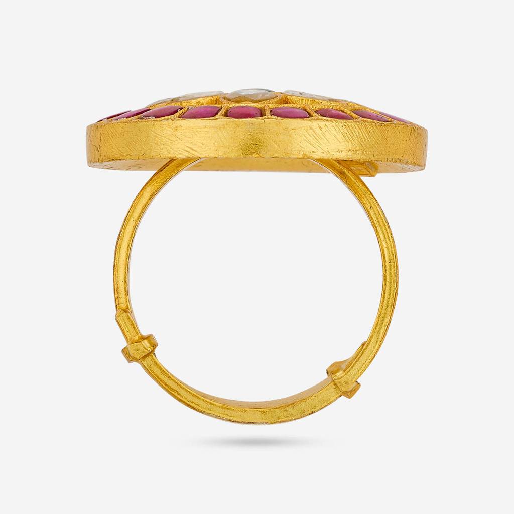 Ruby-Green Gold - Plated Festive Temple Finger Ring - 464840 : 464840