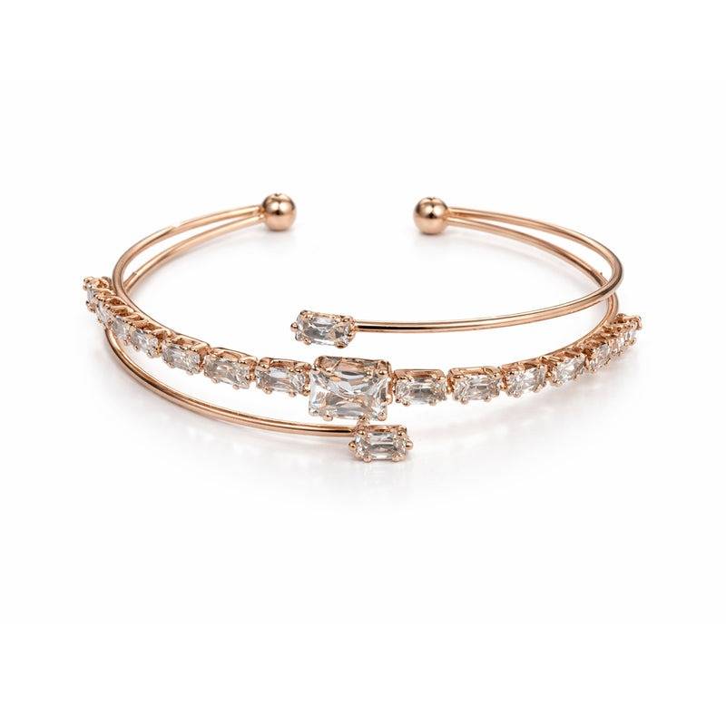 Contemporary Rosegold Baguette Crystal Layered Cuff Bracelet For Women : SZ-033-RGWEBR