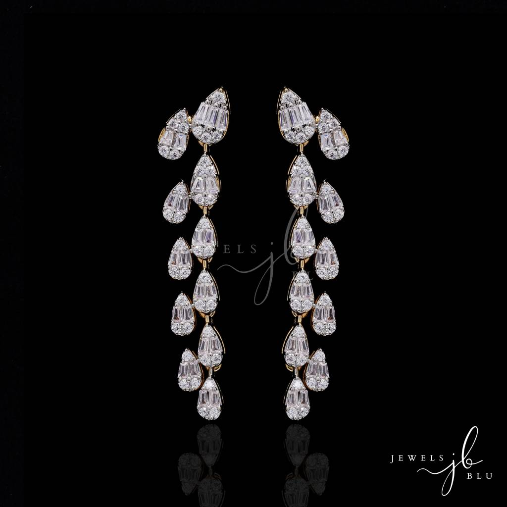 Anti Tarnish American Diamond Pear Drop Tennis Necklace Set With Earrings For Women | American Diamond Cz Wedding,  : 800015_2