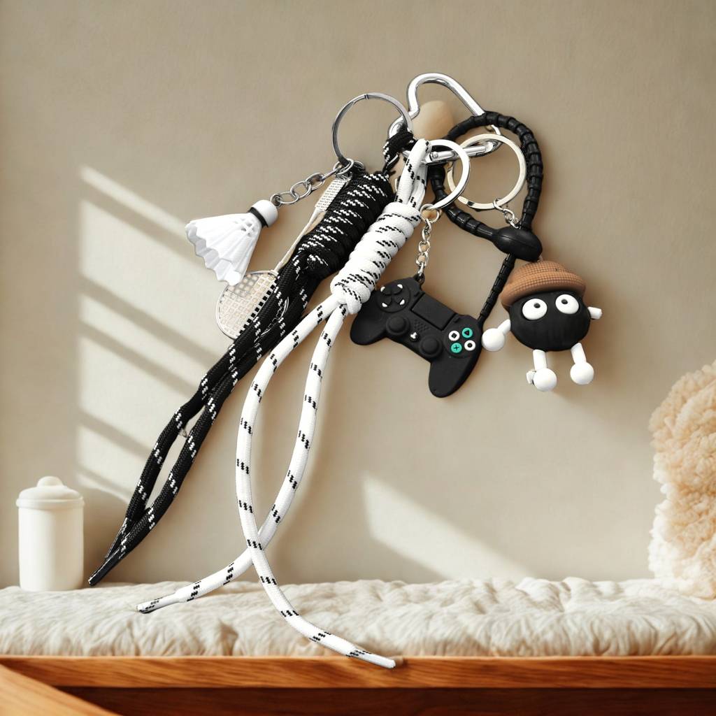 Cute Crochet Black Monster Bag Charm : C-BG-0006-BK-WH