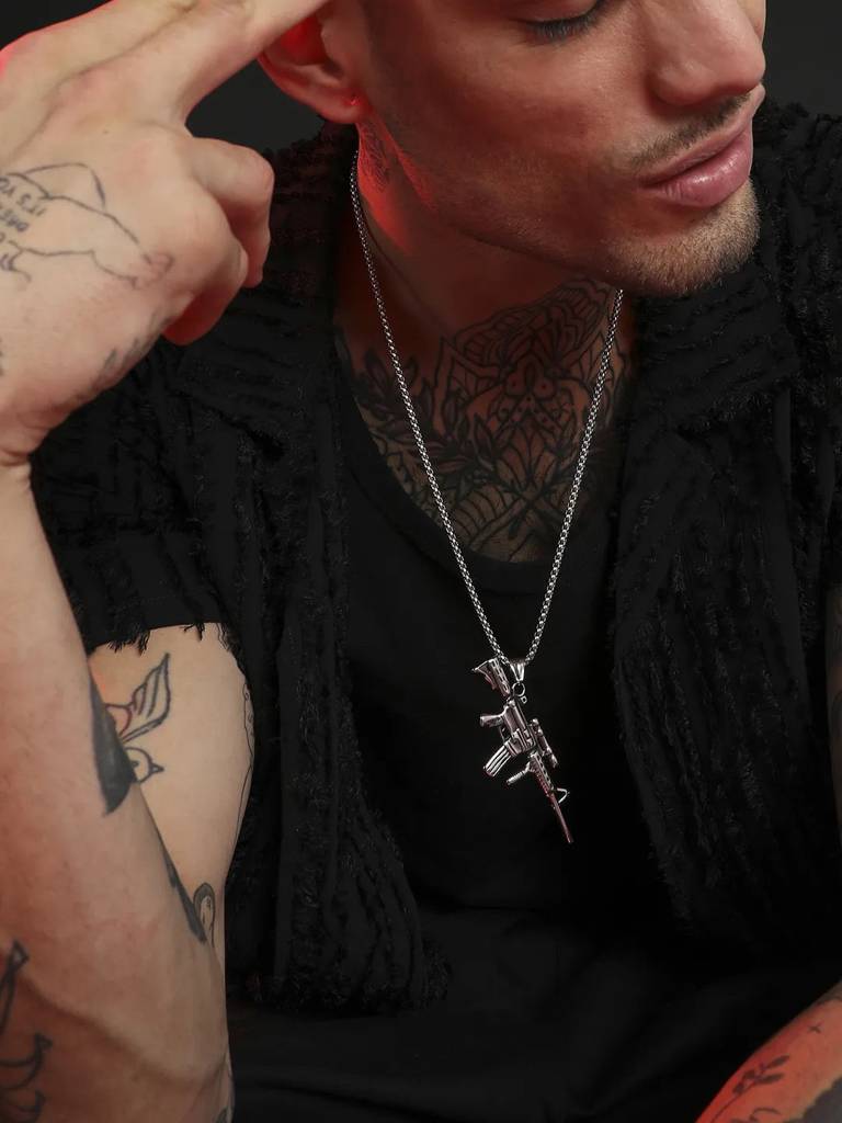 Men'S Rifle Gun Pendant Necklace - Silver : FAPD1091