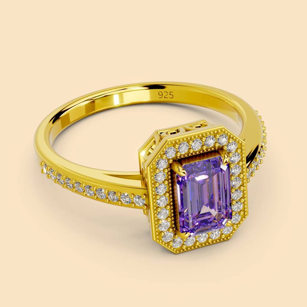 22K Gold Vermeil |Lilac Ring| Pure 925 Sterling Silver With The Thickest Gold Layer : TSRI-LIL-13-22K-70185