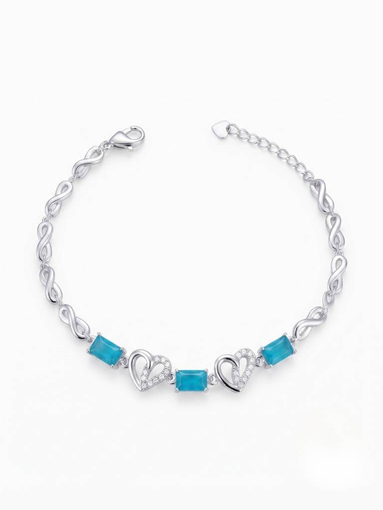 925 Silver Celestine Aqua Knot Bracelet For Women : BR-75