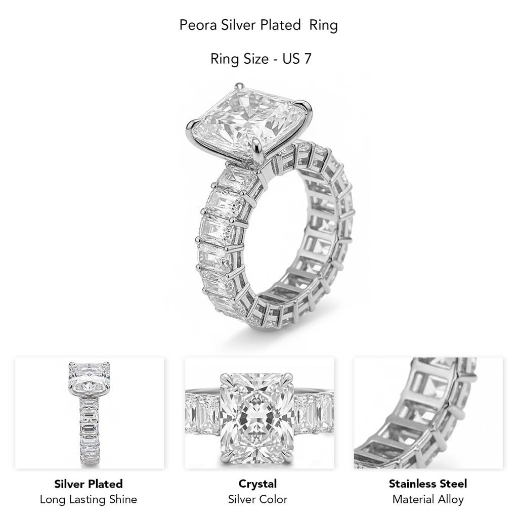 Silver Plated Crystal Studded Solitaire Finger Ring Fancy Jewellery For Women & Girls (Size- Us 7) : PX9R3040-7