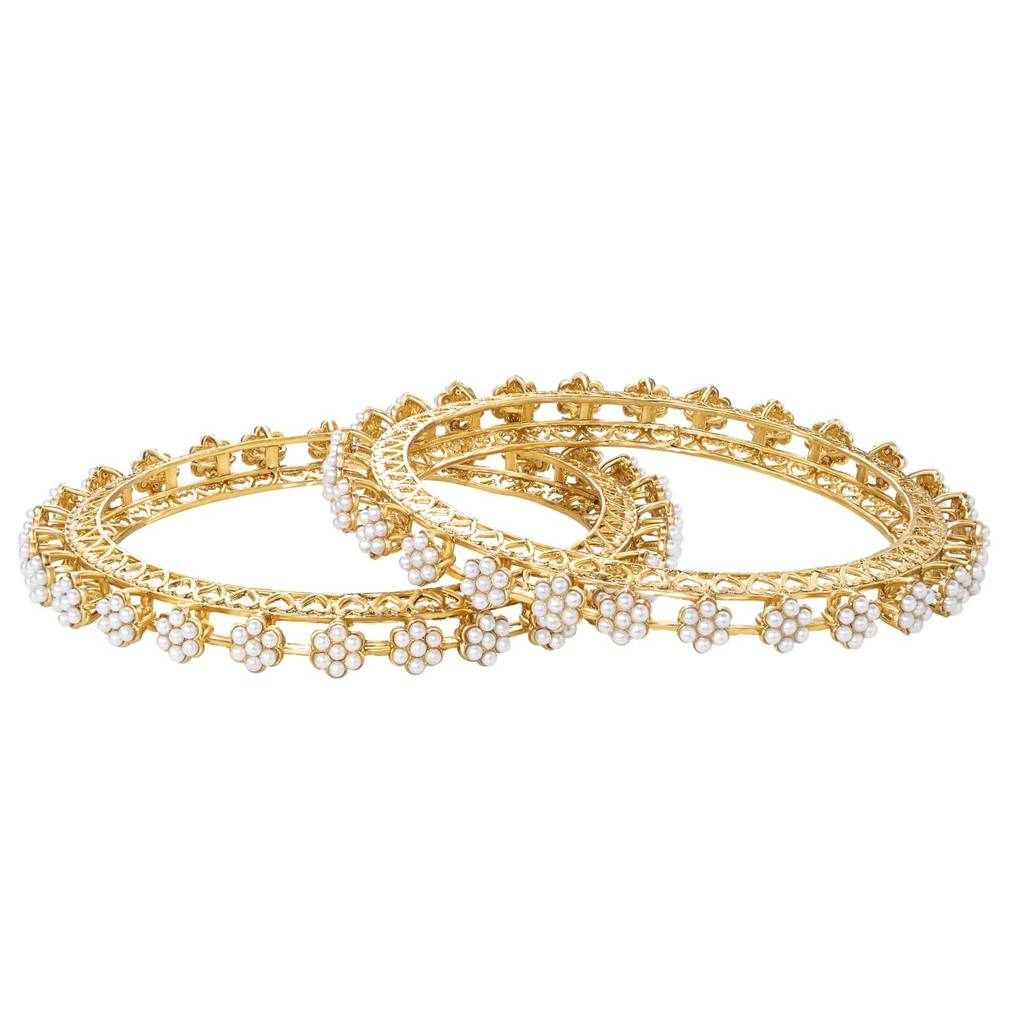 Ethnic Gold Plated White Small Beads Studded Bangles For Women : PF106B07W-S2-8