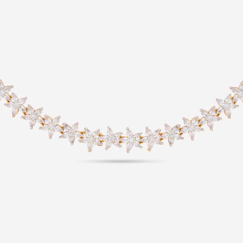 White Rhodium-Gold - Plated Party Wear Zircon Necklace - 456302 : 456302